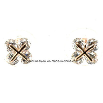 New Fashion Womens Silver Earring Rhodium Plated Jewelry Clover Flower Crystal Ear Stud Earrings E6322